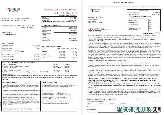 Extrato de hipoteca da conta da Universidade do Sul de Indianna dos EUA em formatos Word e PDF, 3 páginas 1 2 baixar para verificação
